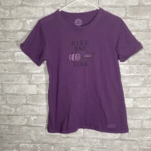 Life Is Good Rise And Dine Women's T Shirt Size Medium Purple